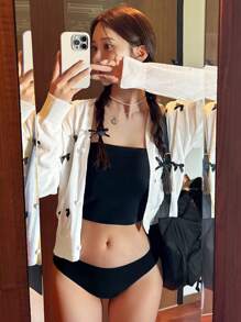 DAZY Solid Embroidery Button Front Long Sleeve Kimono Summer,Beach Women Outfits,Fall Clothes Vacation - White - View 6