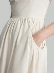 Ontre Women's Apricot Color Long Strap Cotton Dress, Autumn Dress For School & Casual Wear