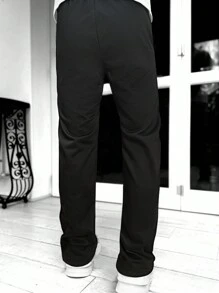Manfinity EMRG Men's Zipper Design Jogger Pants With Letter & Five-Pointed Star Print - Black - View 2