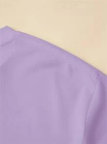 SHEIN LUNE 1入組口號圖案T恤 - 紫色 - 查看 4