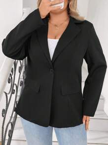 SHEIN Unity 大尺碼女士時尚長袖翻領西裝外套 - 黑色 - 查看 4