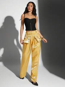 Hauture Women's Fashionable Loose Solid Color Cargo Long Pants - Brown - View 6