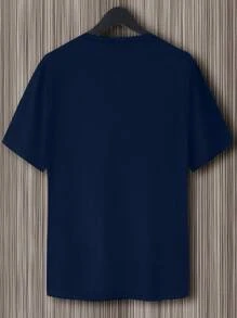 Manfinity Homme 男士夏季十字印花圓領短袖休閒T恤 - 藏蓝色 - 查看 2