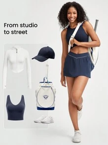 GLOWMODE FeatherFit™-Air Crossover Waist Anti-Slip Skirt Skort With Built-In Shorts Light Support Low Impact Daily Casual Quick Dry Moisture Wicking - Dark Blue - View 7