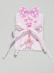 ROMWE Kawaii 1 chiếc nơ ngọc trai đính hạt thủ công đơn giản và dễ thương theo phong cách ngọt ngào thứ hai với ruy băng màu hồng, ngôi sao màu hồng, móc khóa mặt dây chuyền ngôi sao pha lê nhiều màu cho phụ nữ hoặc trẻ em gái, hoàn hảo để đeo hàng ngày hoặc làm quà tặng lễ hội Valentine - Hồng - Xem 4