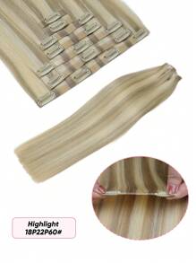 Seamless Clip Ins 115 克丝滑直发奶油色灰白金米色金色 18/22/60# 混合高光 PU 无缝 7 件夹式真人接发夹式接发 - S18A/613A - 查看 3