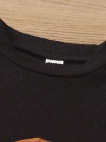 SHEIN Genkimix Kids 少女4入組純色和心形印花莴苣邊T恤，夏日必備 - 彩色 - 查看 8