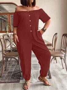 EMERY ROSE Plus off-shoulder jumpsuit met knopen aan de voorkant