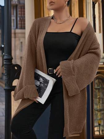 Calvaya Plus Size Drop Shoulder Cardigan, For Winter