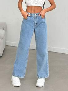 RueChic 女性休閒口袋喇叭牛仔褲，適用於日常外出