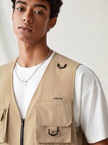 Manfinity RebelGame Men Flap Pocket   Khaki  Vest Jacket Pencil Case  Pouch - Khaki - View 7