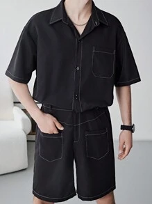 Manfinity Hypemode 夏季男士拼接口袋衬衫連體褲