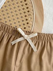 Cozy Pixies Baby Boy Color Block Bowknot Sweatshirt And Casual Shorts 2pcs/Set