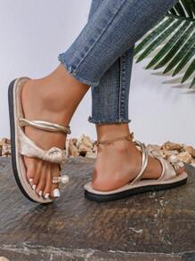 時尚珍珠裝飾輕便女士平底涼鞋