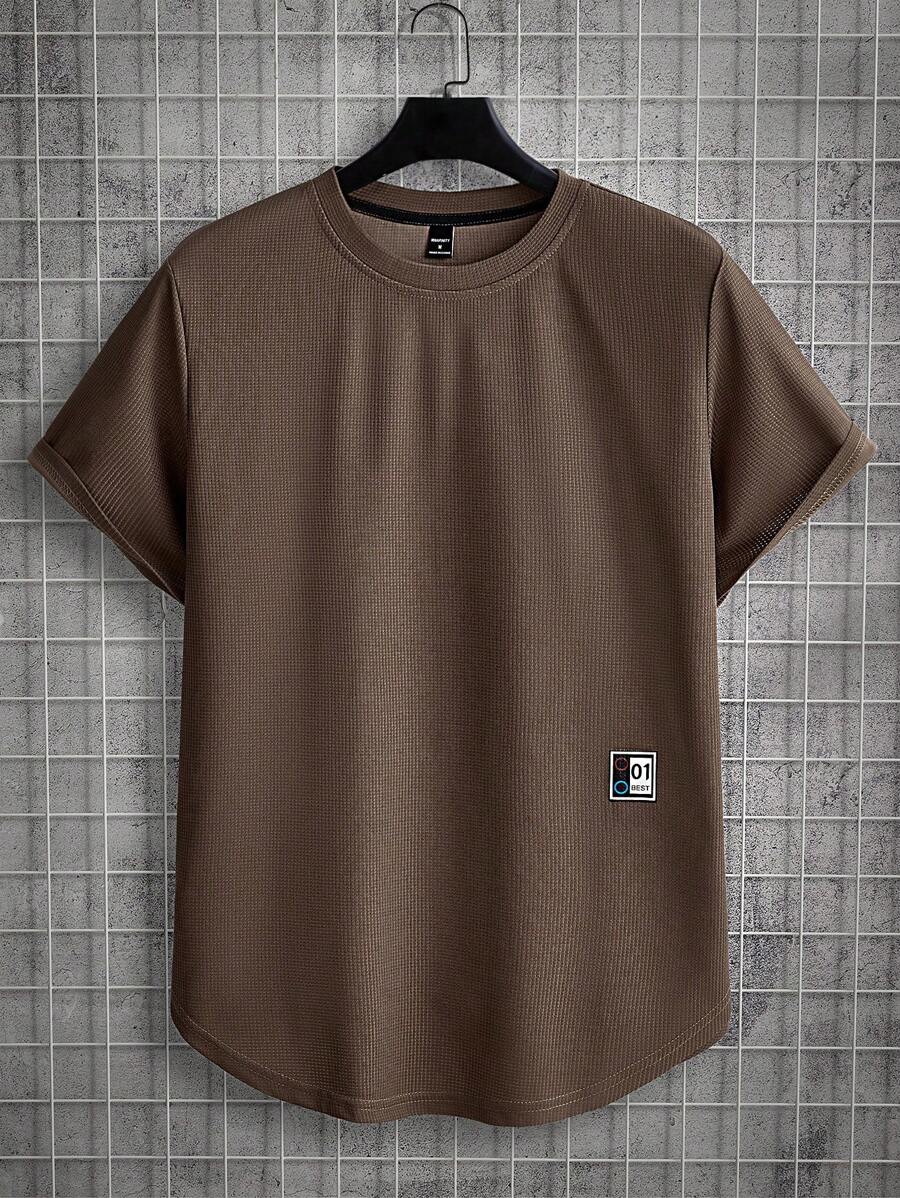 Manfinity Homme Men Letter Patched Detail Tee - Coffee Brown - View 1