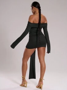 MUSERA Bardot Ruched Drape Mini Bodycon Dress Summer, Spring, Going Out