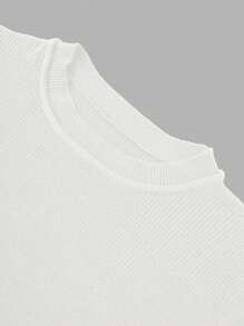 SHEIN LUNE Round Neck Casual Long Sleeve Pullover Sweater With Striped & Printed Design, Black And White - White - View 3