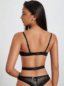 Plain Underwire Bra With 1pc Strap - Black - View 2