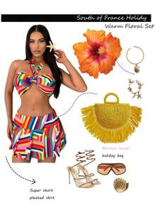 SHEIN SXY Two Pieces Outfits Summer Sets Summer Outfits Super Cut Top And Extra Skirt