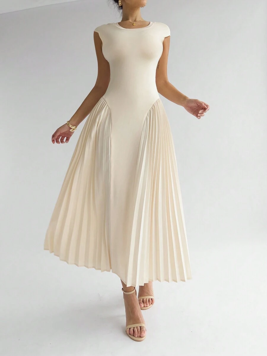 Firerie Đầm Bodycon chữ A xếp ly thanh lịch dành cho nữ - Màu be - Xem 1