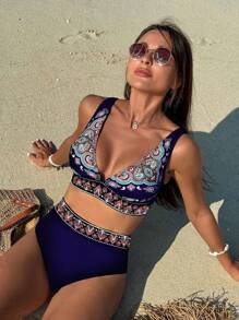 SHEIN Swim Women Summer Beach Floral Print Sexy Bikini Set Tandem Bikini Set Positioning Print