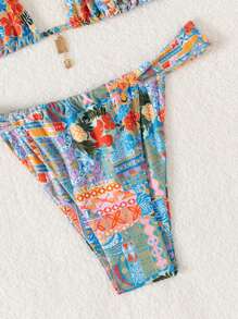 SHEIN Swim Summer Outfits For Women Women's Tropical Plant Printed Sexy Bikini Set For Summer Beach, Two-Piece - Multicolor - View 5
