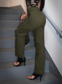 SHEIN SXY Women's Plain Street Style Utility Pants For Summer