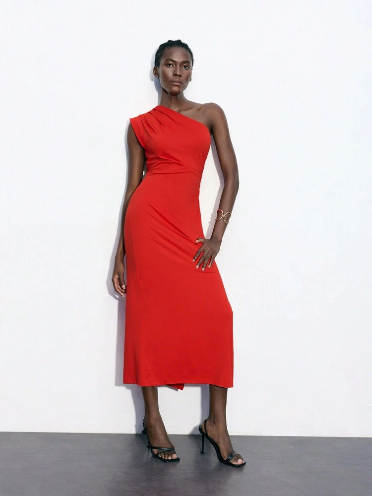 SHEIN Maija Asymmetrical Fitted Long Dress For Women, Suitable For Independence Day In July, Graduation Season, Romantic Date, Party, Prom, Spring/Summer, Early Autumn