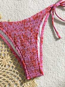 Swim Mod Conjunto de bikini sexy para mujer con estampado floral de verano, copa push-up y cuello halter con lazo