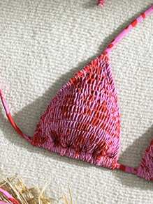 Swim Mod Conjunto de bikini sexy para mujer con estampado floral de verano, copa push-up y cuello halter con lazo