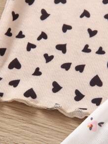 SHEIN Genkimix Kids 少女4入組純色和心形印花莴苣邊T恤，夏日必備 - 彩色 - 查看 4