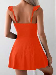 SHEIN Swim Ruffle Trim Ruched One Piece Swimsuit - Burnt Orange - View 2