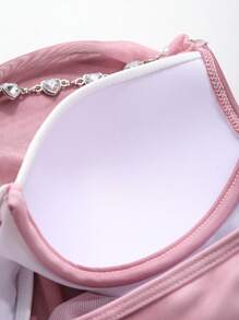 DAZY 2pcs Summer Beach Tie-Dye Halter Ruffle Swimsuit Set, Including Bikini Bottoms,Tankini Bathing Suit Vacation - Pink - View 8