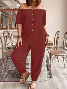 EMERY ROSE Plus off-shoulder jumpsuit met knopen aan de voorkant