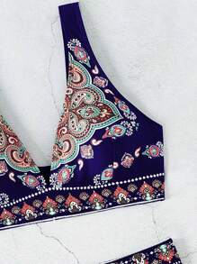 SHEIN Swim Women Summer Beach Floral Print Sexy Bikini Set Tandem Bikini Set Positioning Print