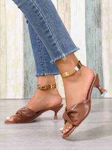 Sandálias de Salto Alto de Dedo Quadrado de Moda Feminina Plus Size, Sapatos Elegantes de Vestido em Couro Sintético Branco com Tiras