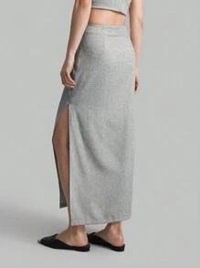 Ontre Women Lady's Formal Gray Business Casual Skirt, Autumn Back-To-School - Grey - View 2