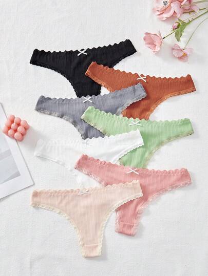 7 عبوات سراويل تفصيل الدانتيل بعقدة أمامية غير ظاهرة جذابة جنسيًا