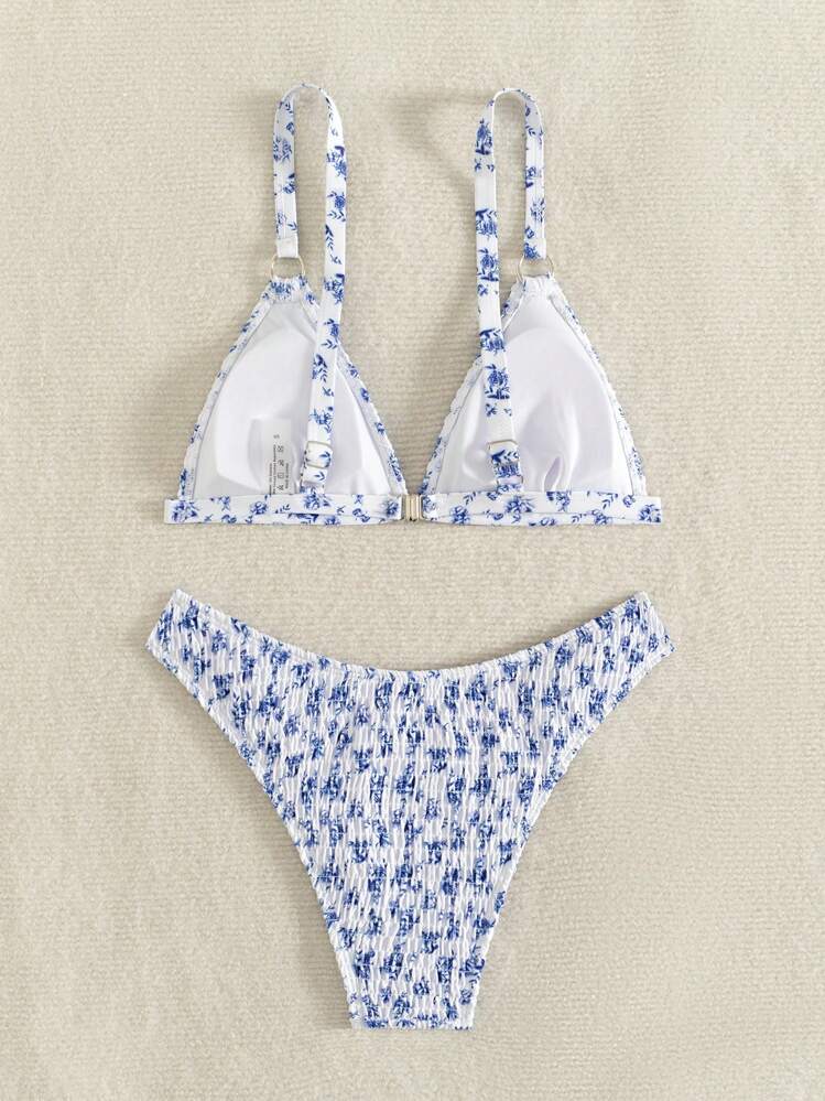 Swim Mod Women's Summer Beach Ditsy Floral Sexy Bikini Set - Random Pattern - Blue and White - View 2