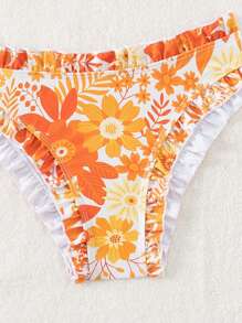 SHEIN Swim 女士夏季海灘熱帶植物印花無肩帶性感比基尼套裝，隨機印花 - 彩色 - 查看 8