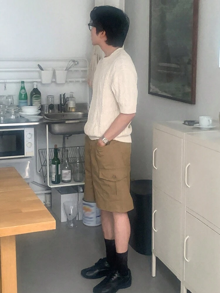 Men's Summer Solid Color Workwear Loose Shorts With Pockets Business Attire