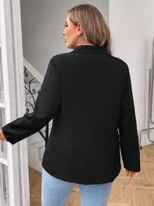 SHEIN Unity 大尺碼女士時尚長袖翻領西裝外套 - 黑色 - 查看 2