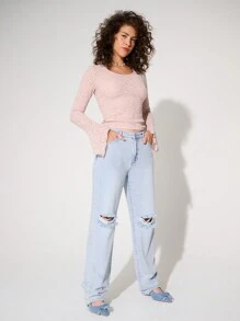 WESTFADE Knit Lace Top - Dusty Pink - View 4