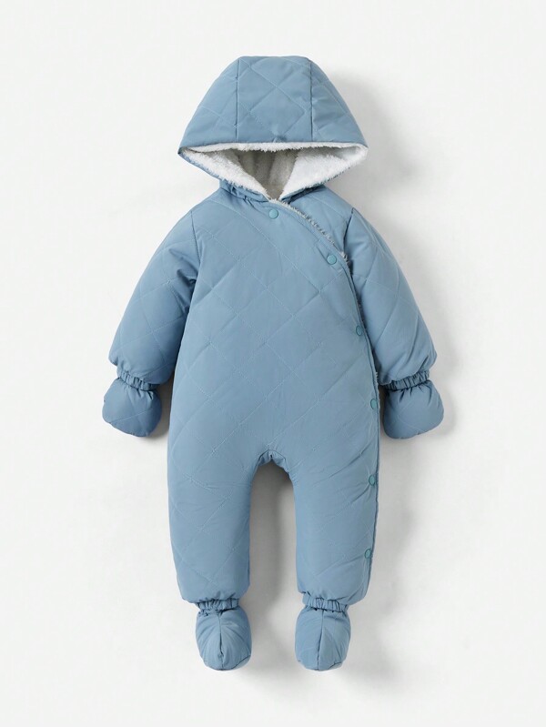Baby Casual Everyday All-Match Warm Thickened Down Jumpsuit With Down Gloves And Foot Covers, Suitable For Autumn And Winter Outings