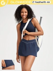 GLOWMODE FeatherFit™-Air Crossover Waist Anti-Slip Skirt Skort With Built-In Shorts Light Support Low Impact Daily Casual Quick Dry Moisture Wicking - Dark Blue - View 1