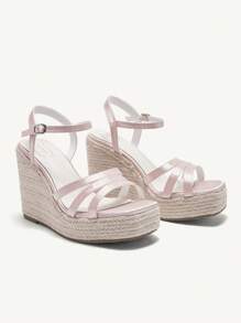 CUCCOO CHICEST Women's Comfortable Braided  Rope Round Toe Wedge Sandals With Thick Sole - Pink - View 1