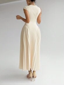 Firerie Đầm Bodycon chữ A xếp ly thanh lịch dành cho nữ - Màu be - Xem 6