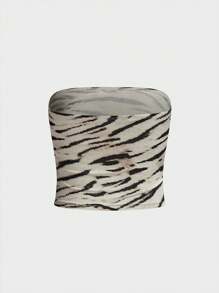 INAWLY Y2K Zebra Printed Short Tube Top, Strapless Regular Fit