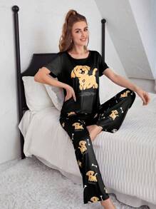 Conjunto De Pijama Con Patrón De Cachorros
