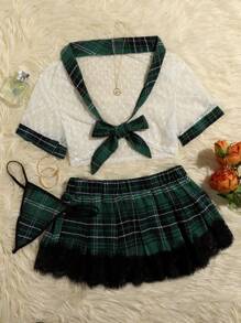 3pack Tartan Heart Mesh Knot School Costume Set - Green - View 5